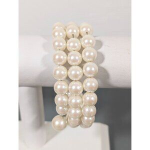 Elegant Faux Pearl Bead Coil Wrap‎ Bracelet 8" Bridal Cream